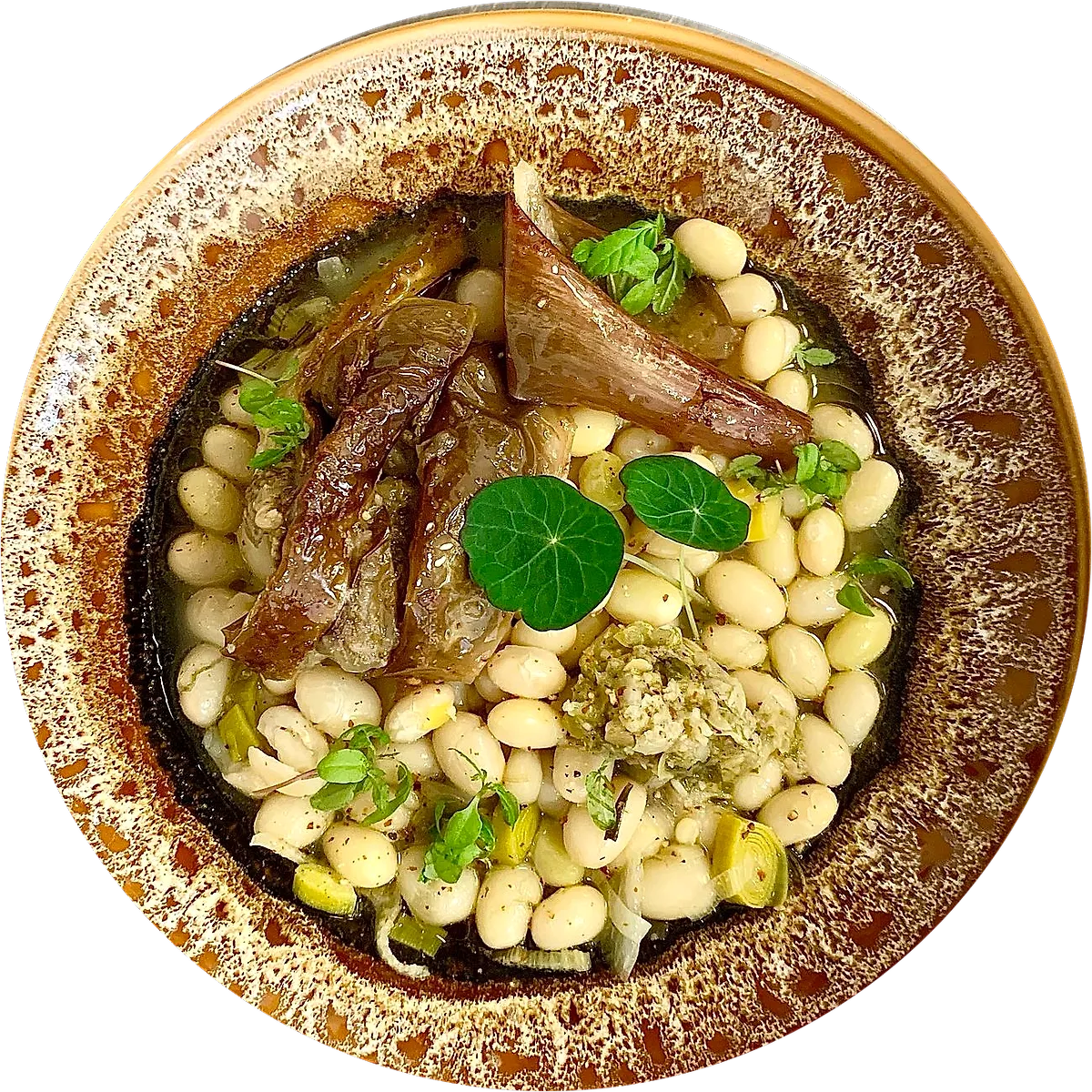 Haricots coco et aubergine fumée